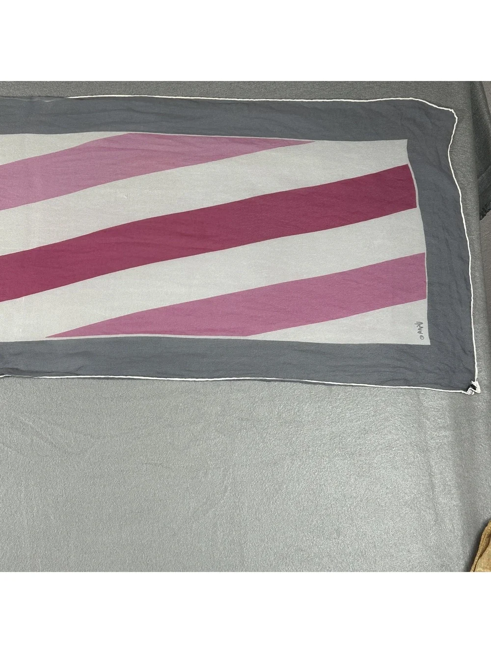 Vera Neumann Vintage Pink, White, and Gray Striped Scarf